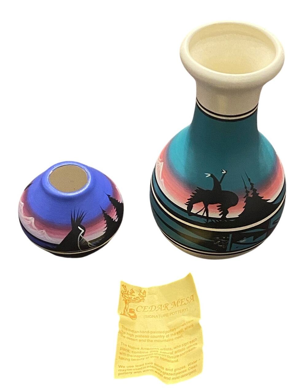 Cedar Mesa Signature Pottery Hand Painted Southwestern Vase Set Native Art